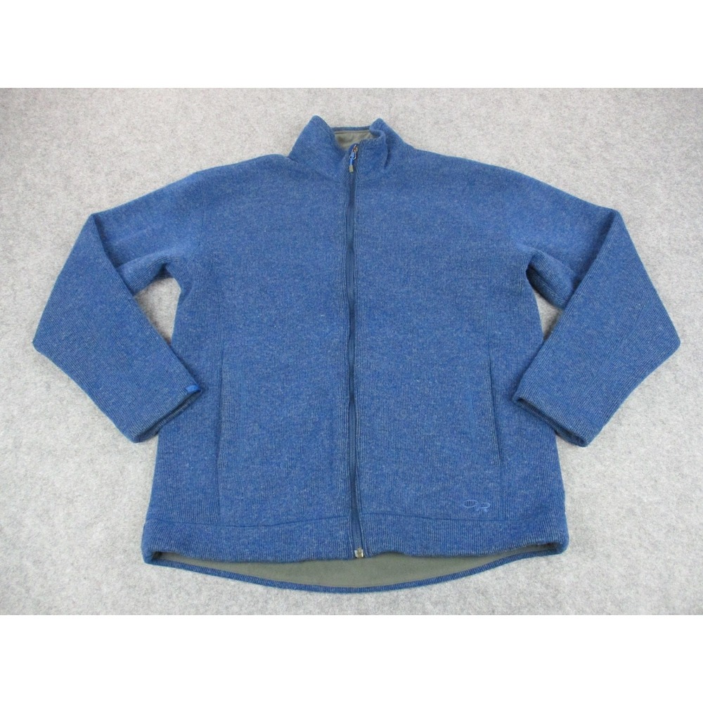 Outdoor Research Jacket Mens Large Blue Bomber Wool Blend Knit Lined Zip Up Coat